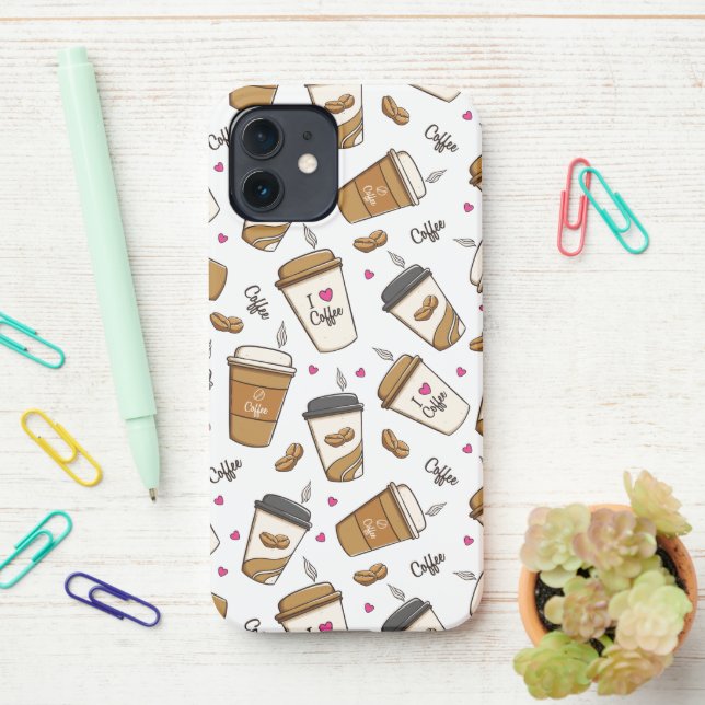 Coque iPhone Cafés, Fèves de café, Amateur de café, Coeurs (Sur le bureau)