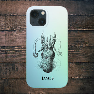 Etui iPhone 13 Mini Calmar Vintage sur Dégradé d'Aqua Douce avec Nom