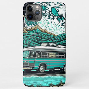 Coque iPhone 11Pro Max Camionnette vintage sarcelle dans les montagnes