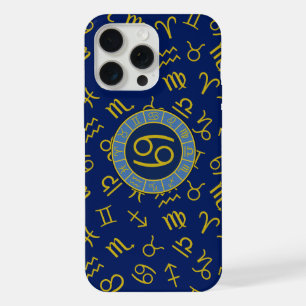 Cancer Zodiac+Astrologie Symboles Motif Gold+Blues
