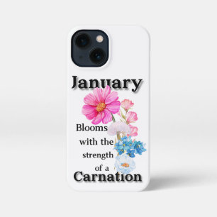 Etui iPhone 13 Mini Carnation Janvier Fleur de naissance Aquarelle Coq