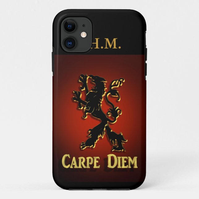 coque iphone "Carpe Diem" avec Lion noir et rouge. (Dos)