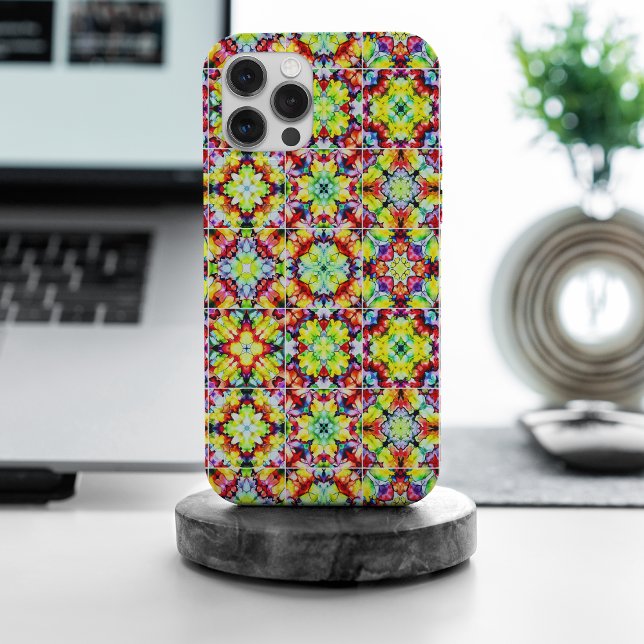 Coque iPhone Carrelage méditerranéen, Carreaux d'encre d'alcool (Créateur téléchargé)