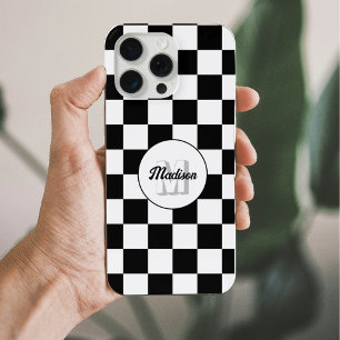 Carrés à damier noir et blanc rétro Monogramme