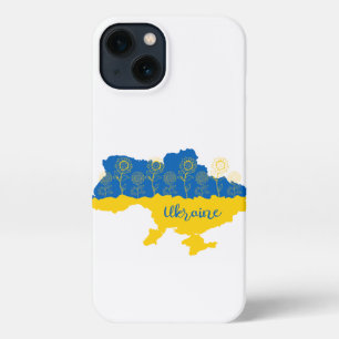 Etui iPhone 13 Carte de l'Ukraine avec tournesol et drapeau ukrai