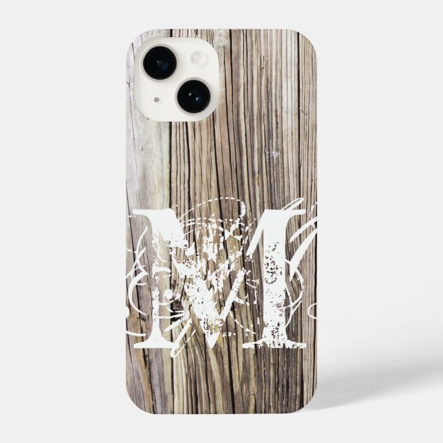 Coque iPhone Cartes en bois rustique avec Monogramme Chic Shabb (Verso)
