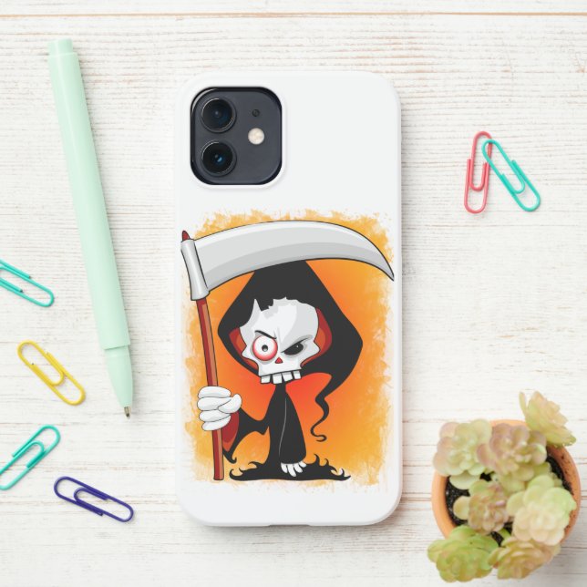 Coque iPhone Carton de la Faucheuse (Sur le bureau)