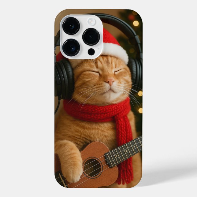 Coque iPhone Cat iPhone 14 Pro Max Case Playing Christmas Music (Verso)