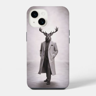 Coque Pour iPhone 14 Cerf Élégant en Manteau Sur Mesure Portrait