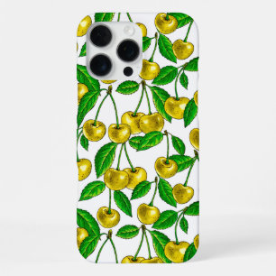 Coque iPhone 16 Pro Max Cerises jaunes sur fond blanc