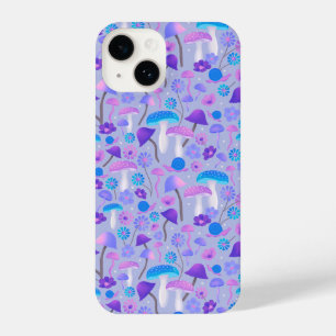 Coque Pour iPhone 14 Champignons et fleurs de rêve Turquoise violet