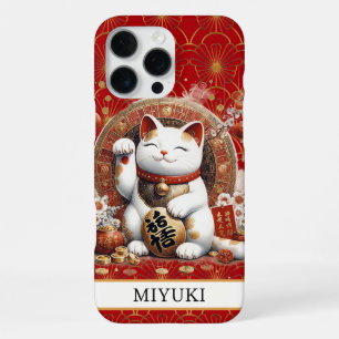 Coque iPhone 16 Pro Max Chat de la Chance avec Pièces d'Or Monogrammées