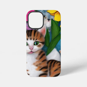 Coque iPhone 12 Mini Chat de l'art folklorique fantaisiste, chaton et f