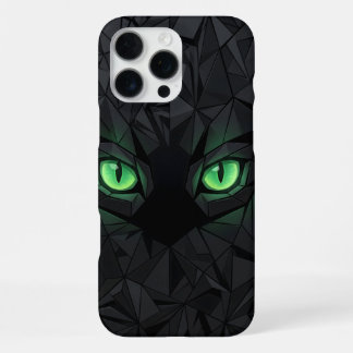 Coque iPhone 16 Pro Max Chat noir géométrique aux yeux verts émeraude