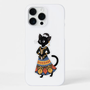 Coque iPhone 16 Pro Max Chat noir javanais esthétique en Kebaya traditionn