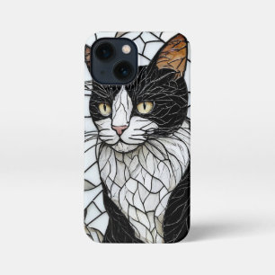 Etui iPhone 13 Mini Chat noir vitrail Design de chat mystique
