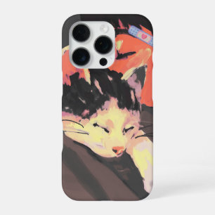 Coque iPhone 16 Pro Chat peint douillet et personnage d'illustration A