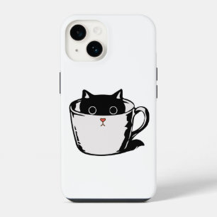 Coque Pour iPhone 14 Chaton noir avec nez rouge caché dans une tasse