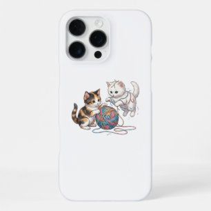 Coque iPhone 16 Pro Max Chatons mignons jouant avec une balle de fil en aq