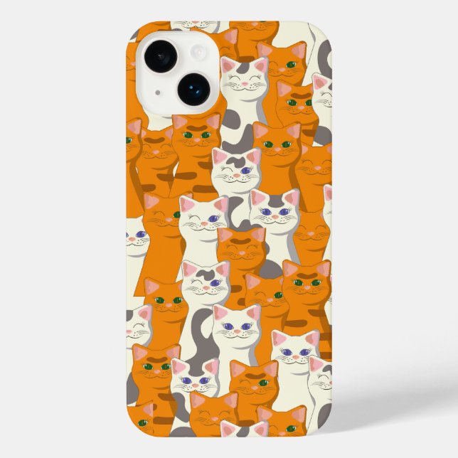 Coque iPhone Chats blancs et gingembre motif yeux verts yeux bl (Verso)