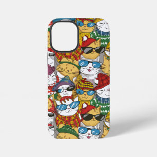 Coque iPhone 12 Mini Chats cools en bonnets et lunettes de soleil Patte