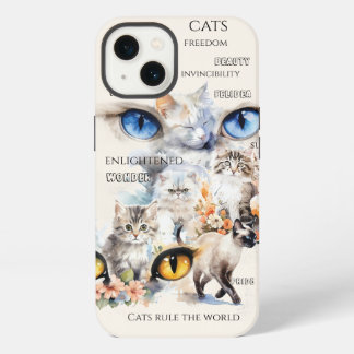 Etui iPhone 13 Chats gracieux, art de typographie à l'aquarelle