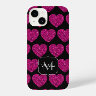 Coque Pour iPhone 14 Chaud coeur rose faux pétille motif Monogramme