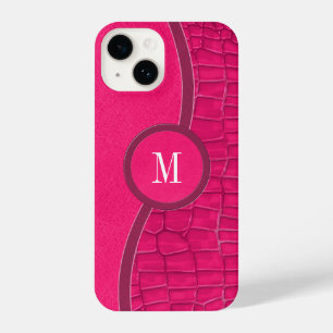 Coque Pour iPhone 14 Chaud rose Faux Cuir Alligator Peau Chic Monogramm