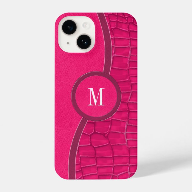Coque iPhone Chaud rose Faux Cuir Alligator Peau Chic Monogramm (Verso)