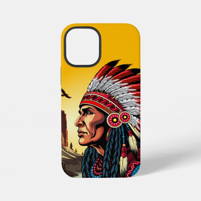 Coque iPhone Chef amérindien sur paysage sauvage coucher de sol (Verso)