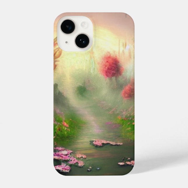 Coque iPhone Chemin de Forêt Magique avec coucher de soleil (Verso)