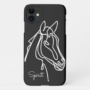 Coque iPhone 11 Cheval d'art à ligne noire et blanche personnalis