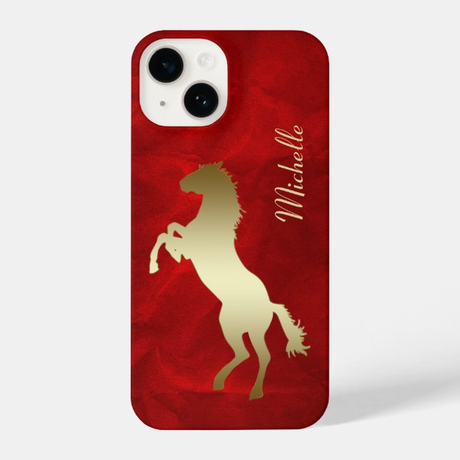 Coque iPhone Cheval d'or d'élevage Silhouette rouge (Verso)