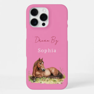 Coque iPhone 16 Pro Max Cheval floral rose féminin