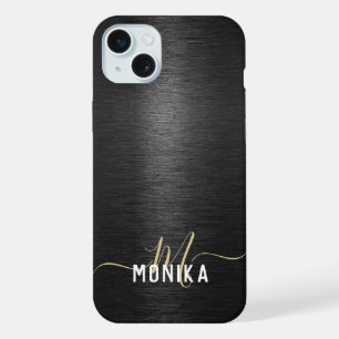 Chic Moderne Monogramme Noir Métallic Or Brossé