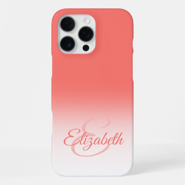 Coque iPhone Chic Monogram Coral Ombre Prénom Initial (Verso)