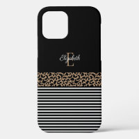 Chic Monogram noir Poster de animal léopard