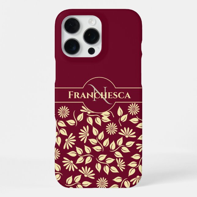 Coque iPhone Chic Monogramme Nom personnalisé Feuilles Maisonni (Verso)