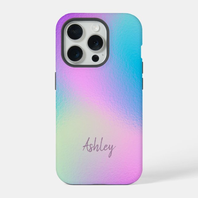 Coque iPhone Chic Pastel Holographic Personalized Name (Verso)