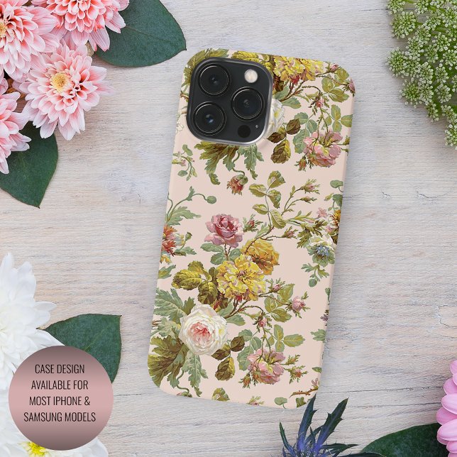 Coque iPhone Chic Rose rose rose rose Motif de feuillage (Créateur téléchargé)