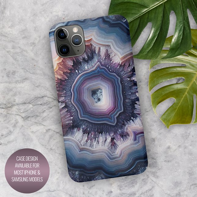 Coque iPhone Chic violet foncé violet bleu quartz Agate Motif (Créateur téléchargé)