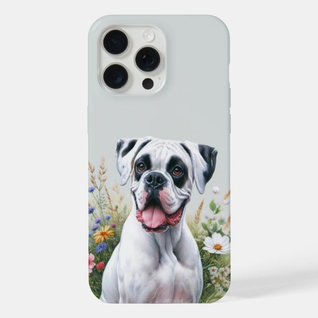Coque iPhone Chien Boxer et Fleurs Sauvages (Verso)