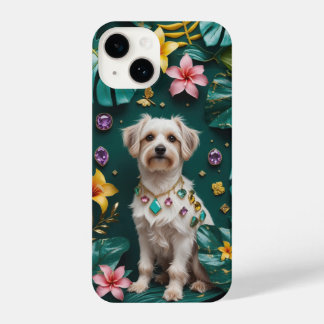 Coque Pour iPhone 14 Chien élégant avec des fleurs tropicales et des pi