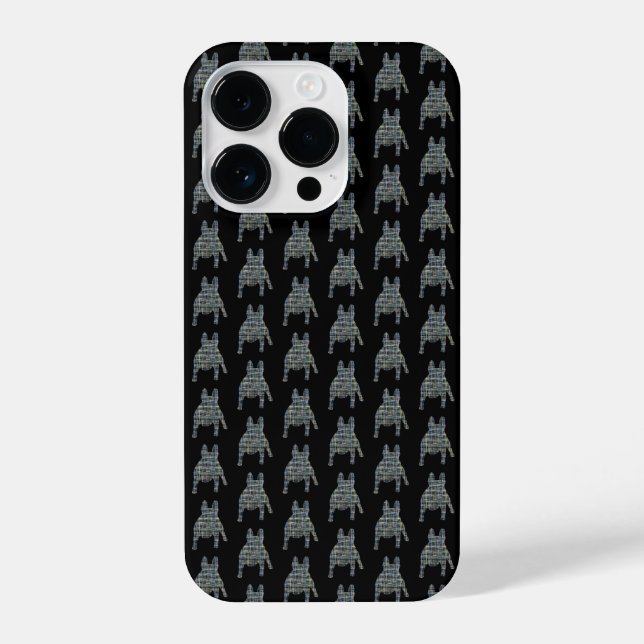 Coque iPhone Chien mignon Français Grille Silhouette Chien Noir (Verso)