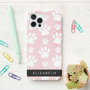Coque iPhone 12 Pro Chien Paws, White Paws, Aquarelles roses, Votre No
