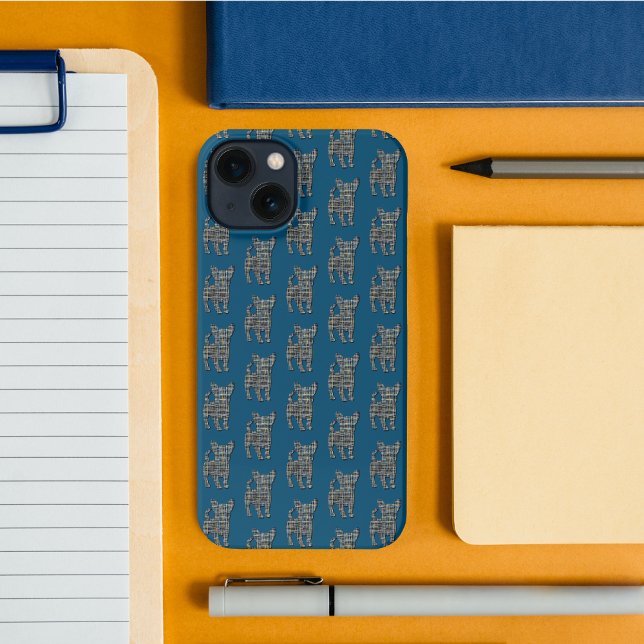 Coque iPhone Chihuahua Cute Chien Silhouette Grille Bleu (Créateur téléchargé)