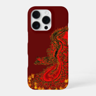 Coque iPhone 16 Pro Chine Dragon rouge et or design