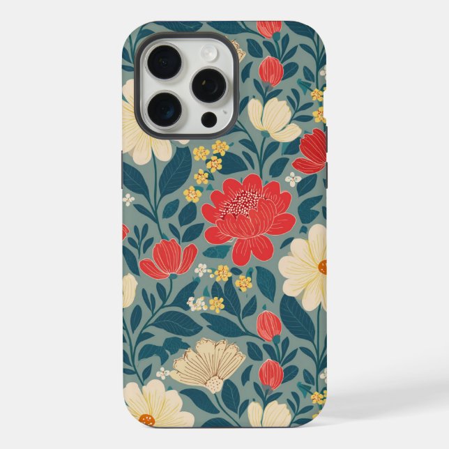 Coque iPhone Chinoiserie florale rouge, verte et crème (Verso)