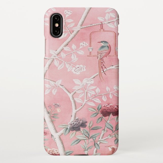 Coque iPhone Chinoiserie rose Oiseau Floral Élégant (Dos)