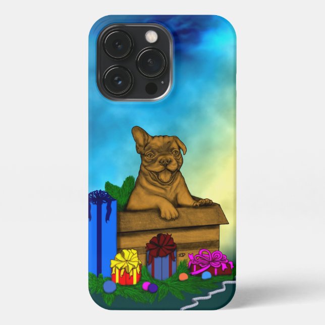 Coque iPhone Chiot dans une boîte, Joyeux Noël (Verso)